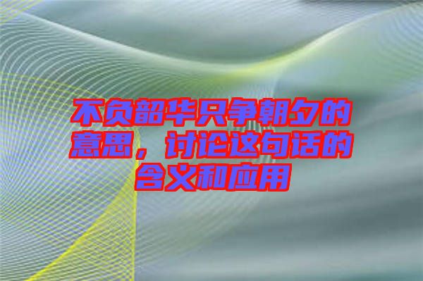 不負(fù)韶華只爭(zhēng)朝夕的意思，討論這句話的含義和應(yīng)用