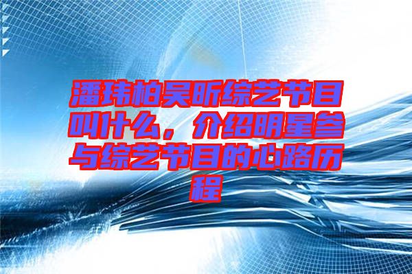 潘瑋柏吳昕綜藝節(jié)目叫什么，介紹明星參與綜藝節(jié)目的心路歷程