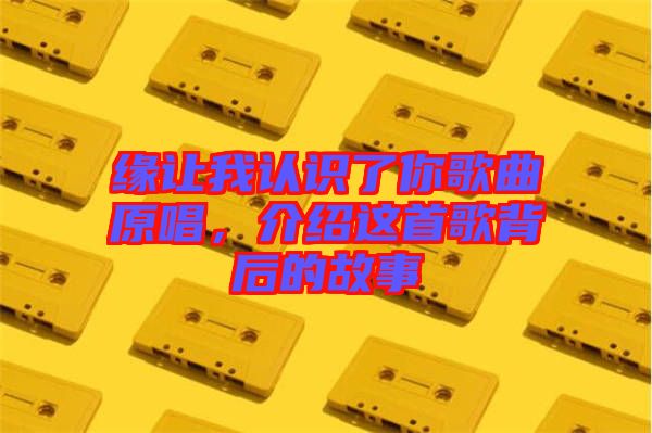 緣讓我認識了你歌曲原唱，介紹這首歌背后的故事