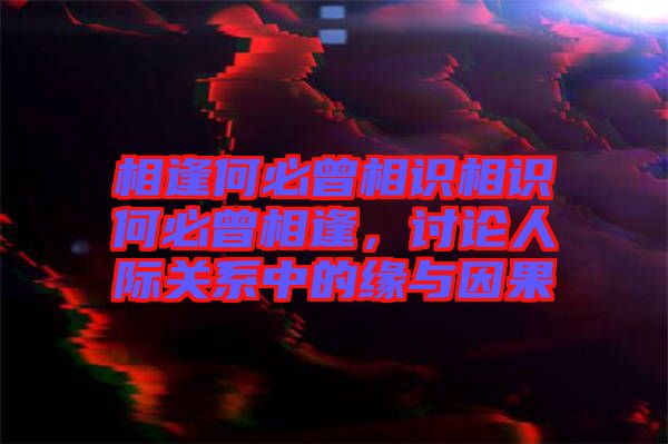 相逢何必曾相識相識何必曾相逢，討論人際關(guān)系中的緣與因果