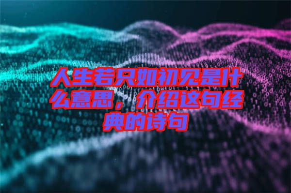 人生若只如初見是什么意思，介紹這句經(jīng)典的詩句