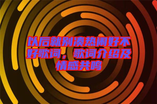 以后就別湊熱鬧好不好歌詞，歌詞介紹及情感共鳴