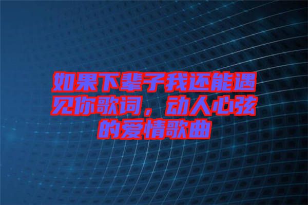 如果下輩子我還能遇見你歌詞，動(dòng)人心弦的愛情歌曲