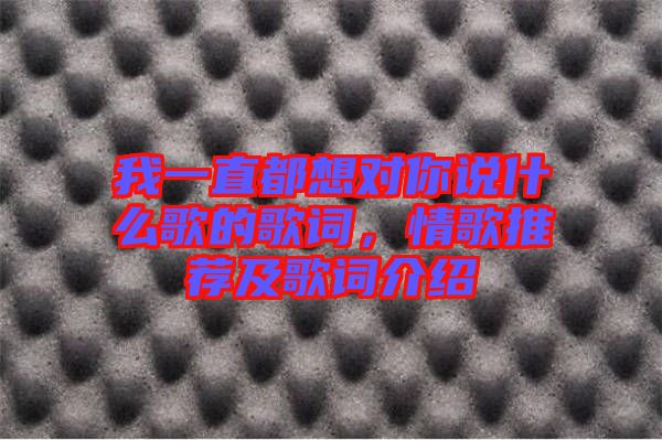 我一直都想對你說什么歌的歌詞，情歌推薦及歌詞介紹