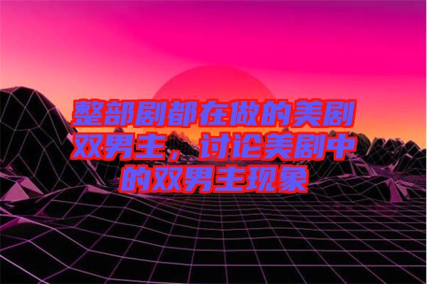 整部劇都在做的美劇雙男主，討論美劇中的雙男主現(xiàn)象