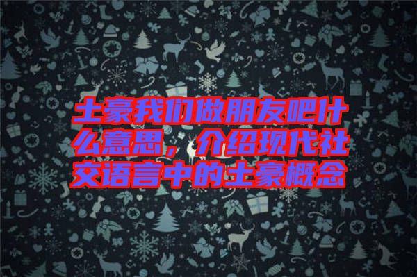 土豪我們做朋友吧什么意思，介紹現(xiàn)代社交語(yǔ)言中的土豪概念