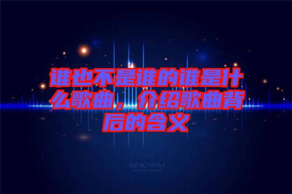 誰也不是誰的誰是什么歌曲，介紹歌曲背后的含義