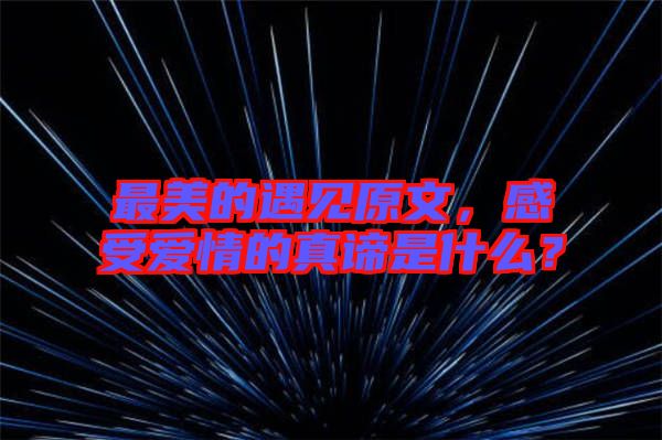 最美的遇見原文，感受愛情的真諦是什么？