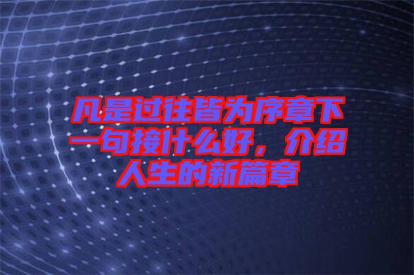 凡是過往皆為序章下一句接什么好，介紹人生的新篇章