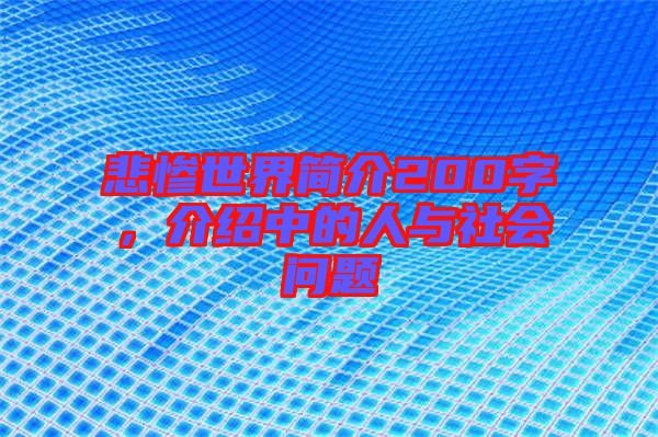 悲慘世界簡(jiǎn)介200字，介紹中的人與社會(huì)問題