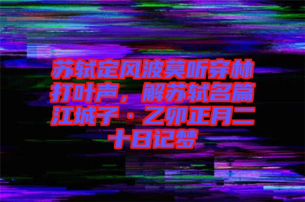 蘇軾定風(fēng)波莫聽(tīng)穿林打葉聲，解蘇軾名篇江城子·乙卯正月二十日記夢(mèng)