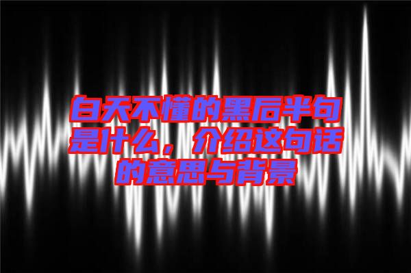 白天不懂的黑后半句是什么，介紹這句話的意思與背景