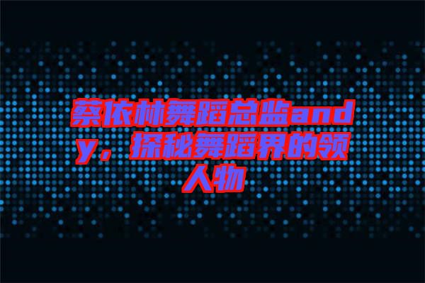 蔡依林舞蹈總監(jiān)andy，探秘舞蹈界的領(lǐng)人物