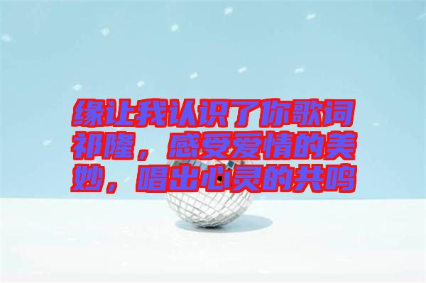 緣讓我認(rèn)識(shí)了你歌詞祁隆，感受愛(ài)情的美妙，唱出心靈的共鳴