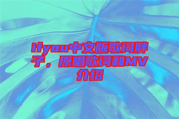 ifyou中文版歌詞胖子，原唱歌詞和MV介紹