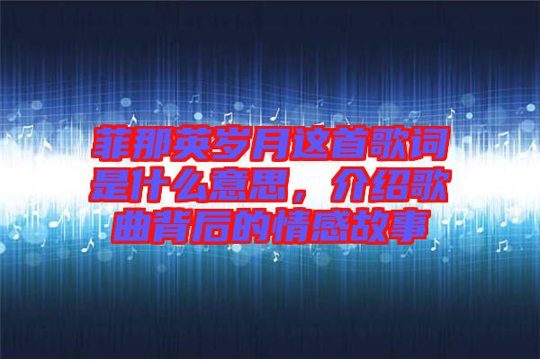 菲那英歲月這首歌詞是什么意思，介紹歌曲背后的情感故事