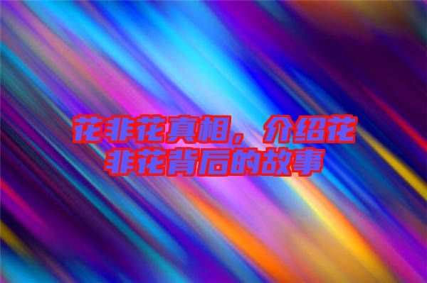 花非花真相，介紹花非花背后的故事