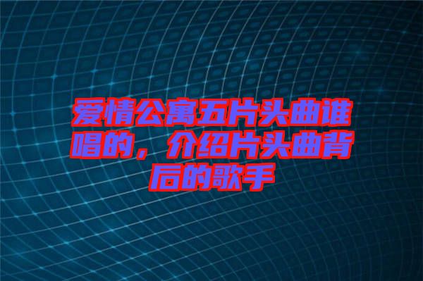 愛情公寓五片頭曲誰唱的，介紹片頭曲背后的歌手
