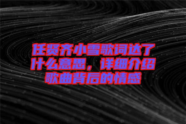 任賢齊小雪歌詞達了什么意思，詳細介紹歌曲背后的情感