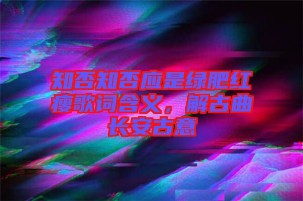 知否知否應是綠肥紅瘦歌詞含義，解古曲長安古意