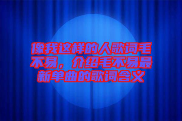 像我這樣的人歌詞毛不易，介紹毛不易最新單曲的歌詞含義