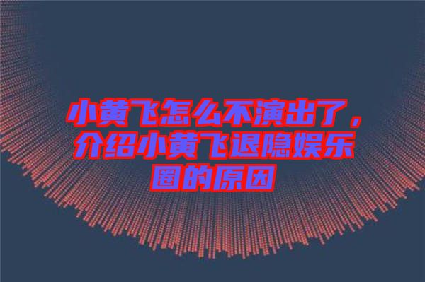小黃飛怎么不演出了，介紹小黃飛退隱娛樂圈的原因