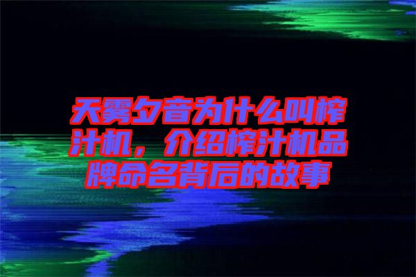天霧夕音為什么叫榨汁機，介紹榨汁機品牌命名背后的故事
