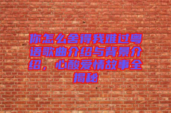 你怎么舍得我難過粵語歌曲介紹與背景介紹，心酸愛情故事全揭秘