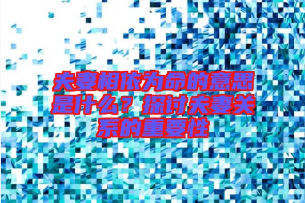夫妻相依為命的意思是什么？探討夫妻關(guān)系的重要性
