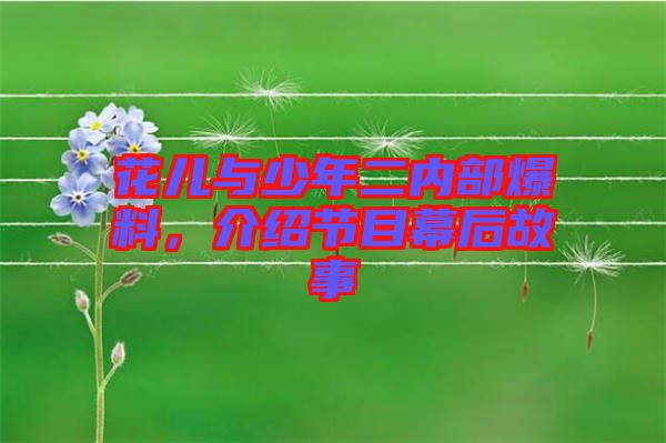 花兒與少年二內(nèi)部爆料，介紹節(jié)目幕后故事