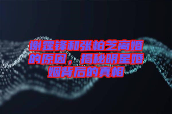 謝霆鋒和張柏芝離婚的原因，揭秘明星婚姻背后的真相