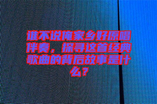 誰不說俺家鄉(xiāng)好原唱伴奏，探尋這首經典歌曲的背后故事是什么？