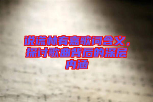 說(shuō)謊林宥嘉歌詞含義，探討歌曲背后的深層內(nèi)涵