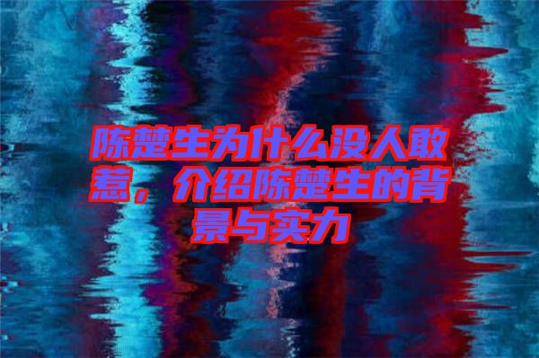陳楚生為什么沒人敢惹，介紹陳楚生的背景與實(shí)力